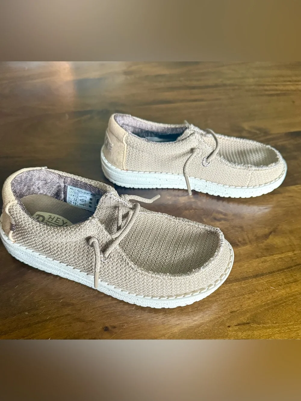 Hey Dude Kids Beige/Tan Canvas Slip-On Sneakers
